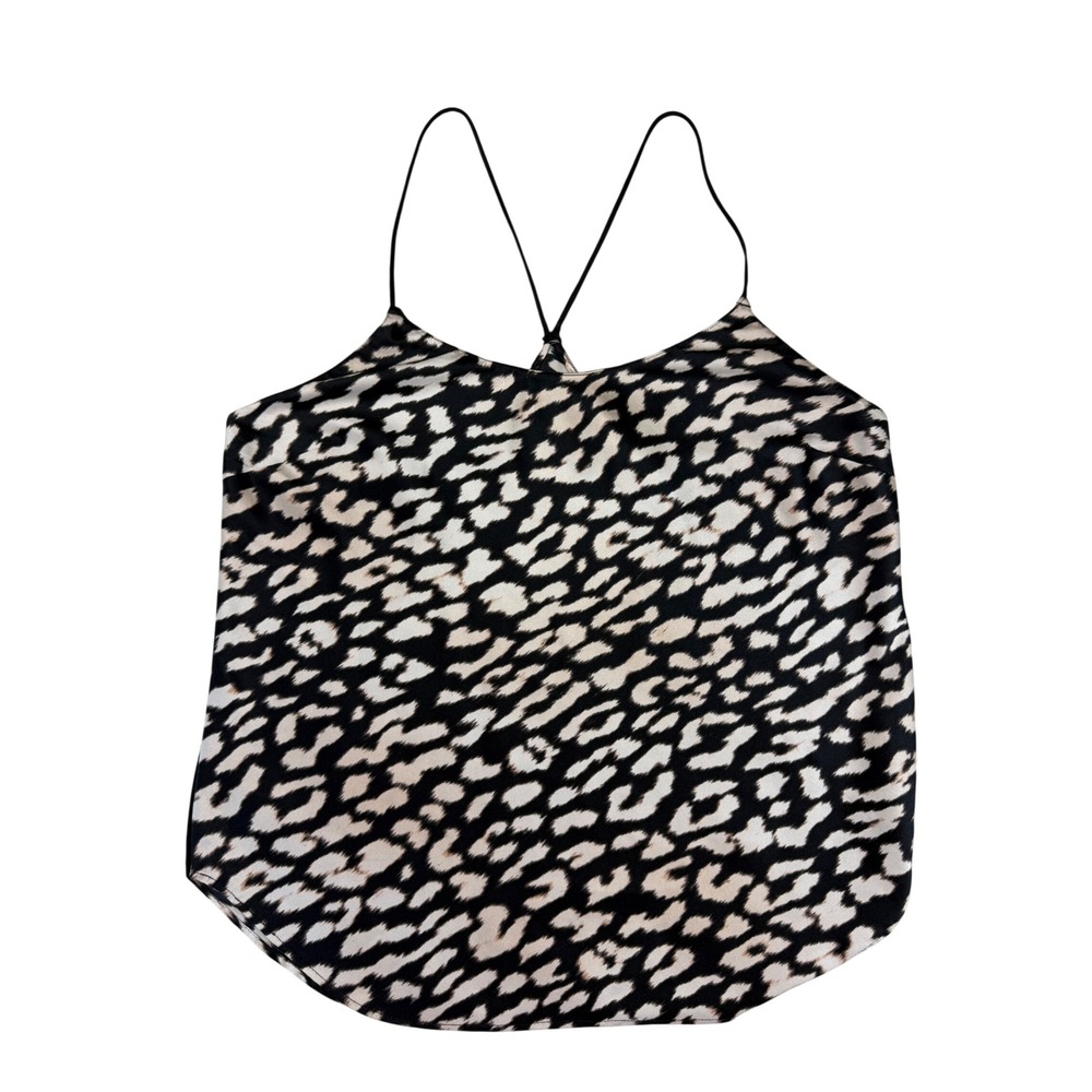 Victoria's Secret Leopard Print Satin Cami Top Black Cream Spaghetti Strap Small